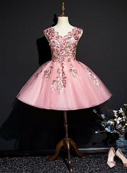 Picture of Pretty Pink Tulle Flowers Homecoming Dresses, Short Pink Teen Formal Dresses